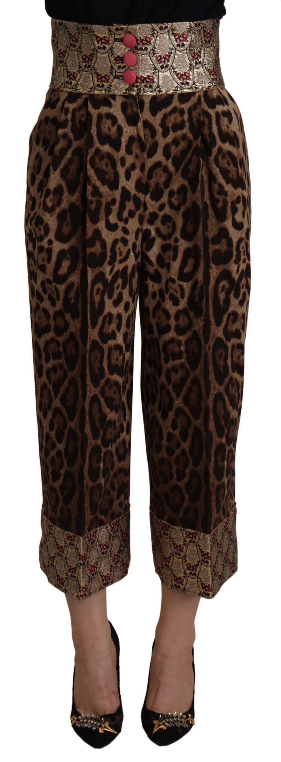Pantaloni a vita alta con stampa leopardata jacquard