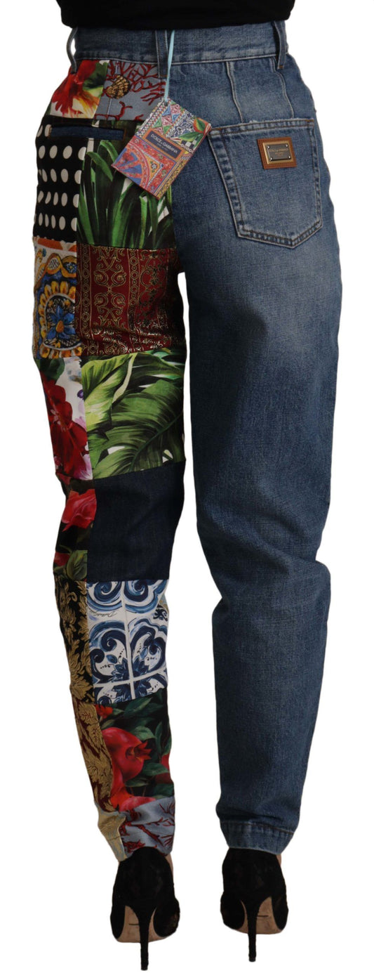 Jeans rilassati in denim jacquard patchwork