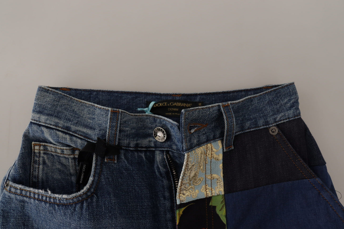 Jeans rilassati in denim jacquard patchwork