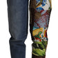 Jeans rilassati in denim jacquard patchwork