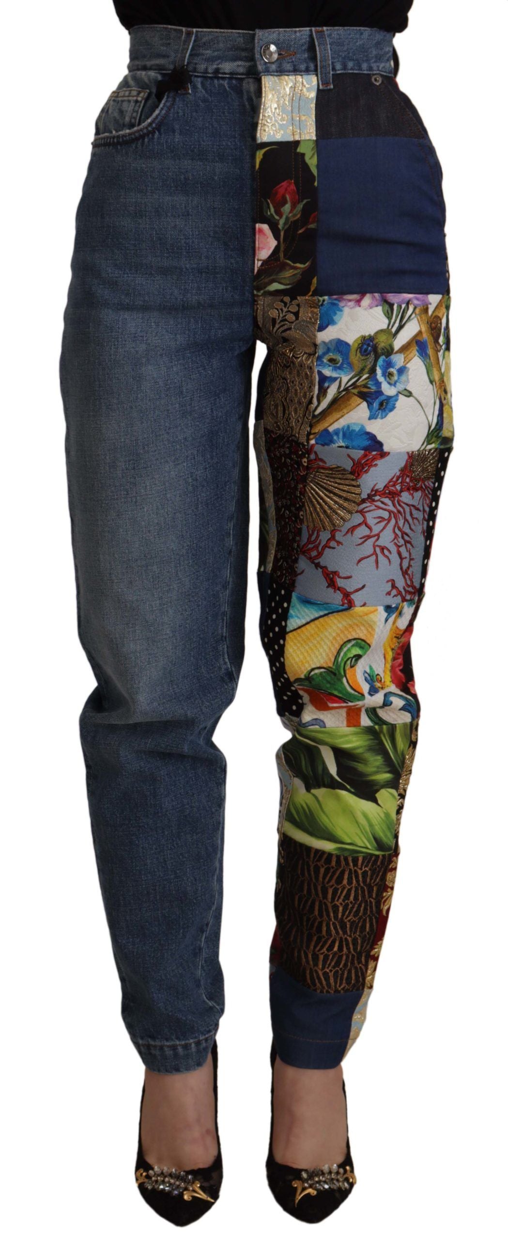 Jeans rilassati in denim jacquard patchwork