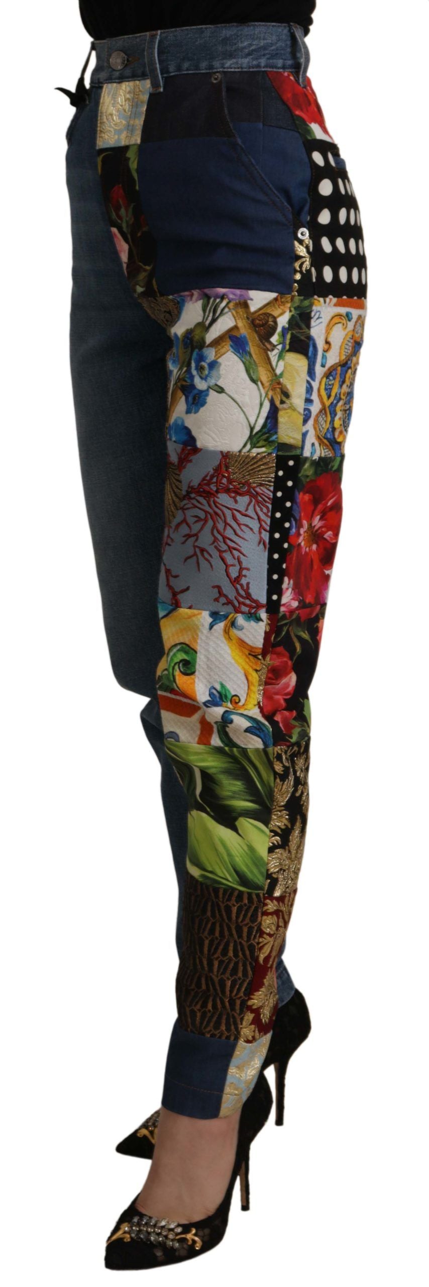Jeans rilassati in denim jacquard patchwork
