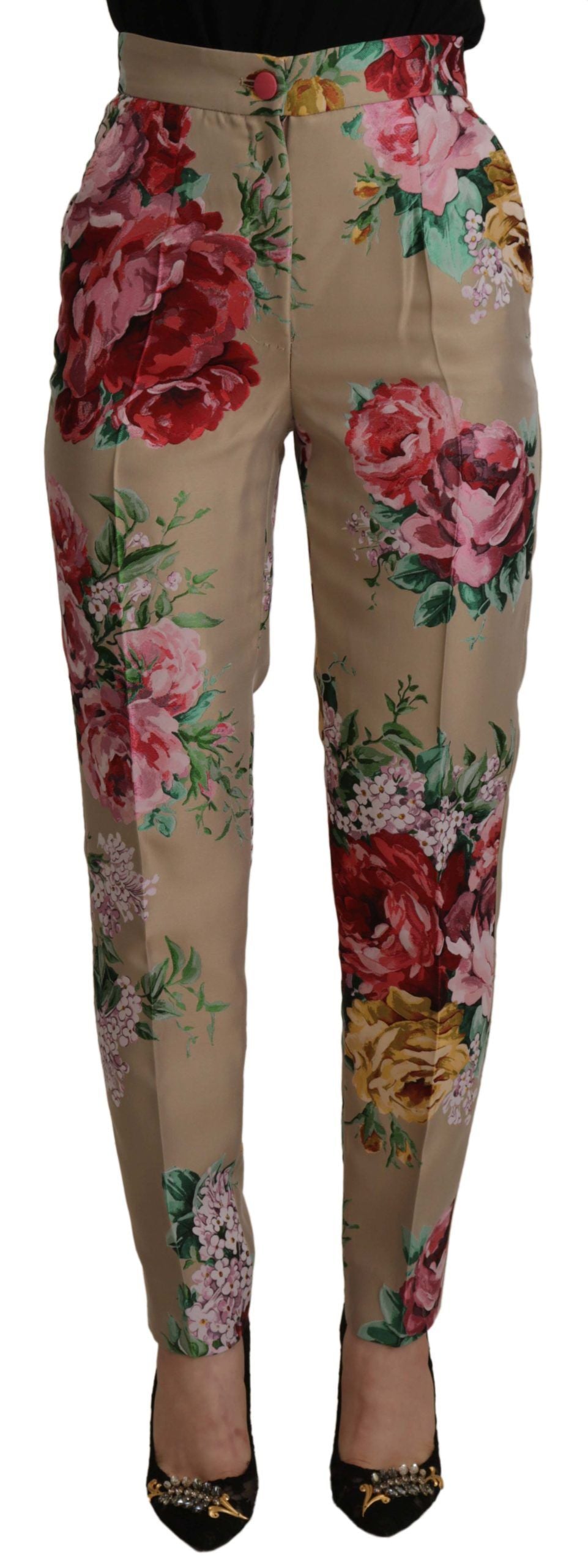 Pantaloni eleganti a vita alta con motivo floreale