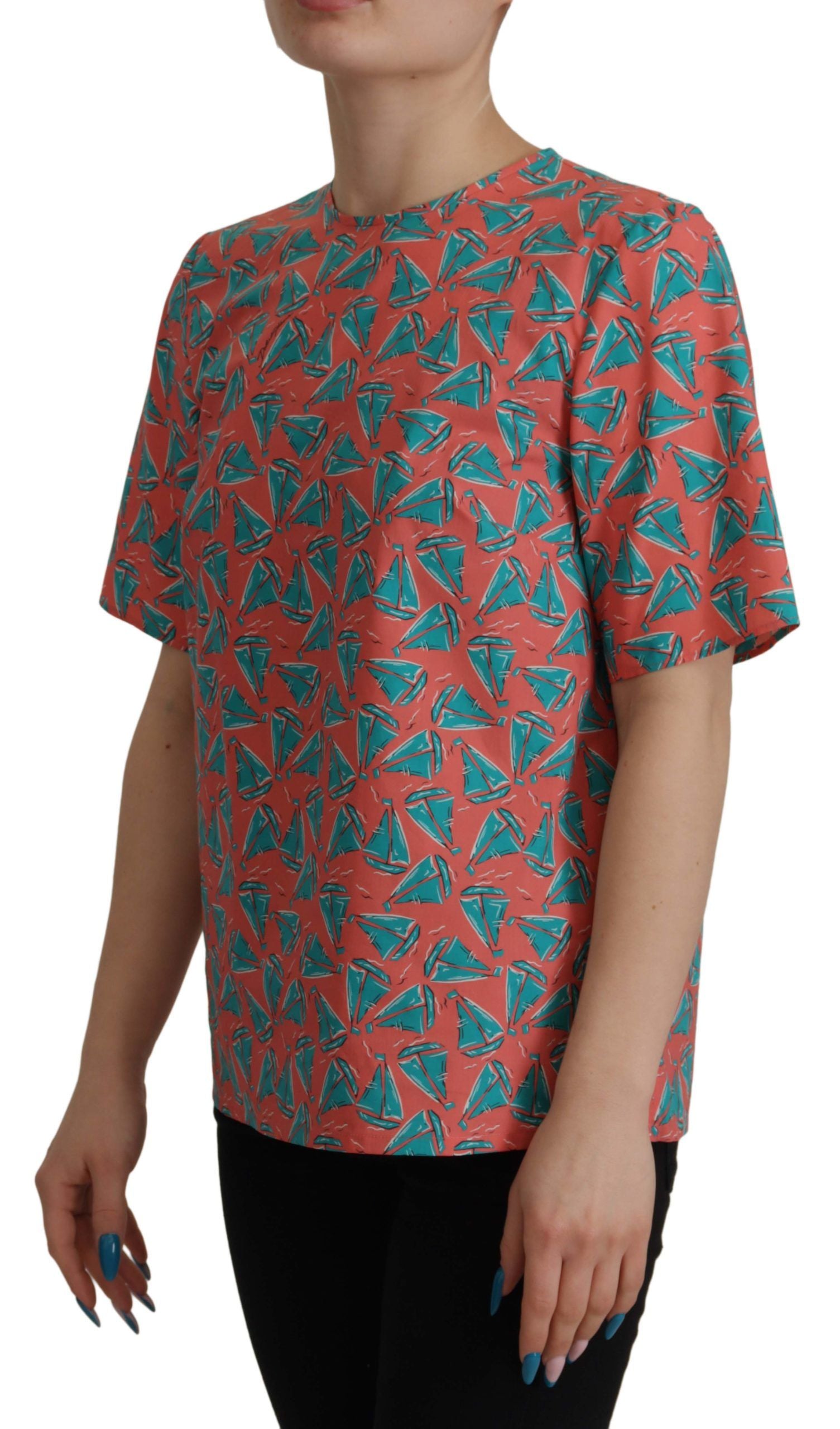 Schickes rosa Baumwolltop mit Segelboot-Print