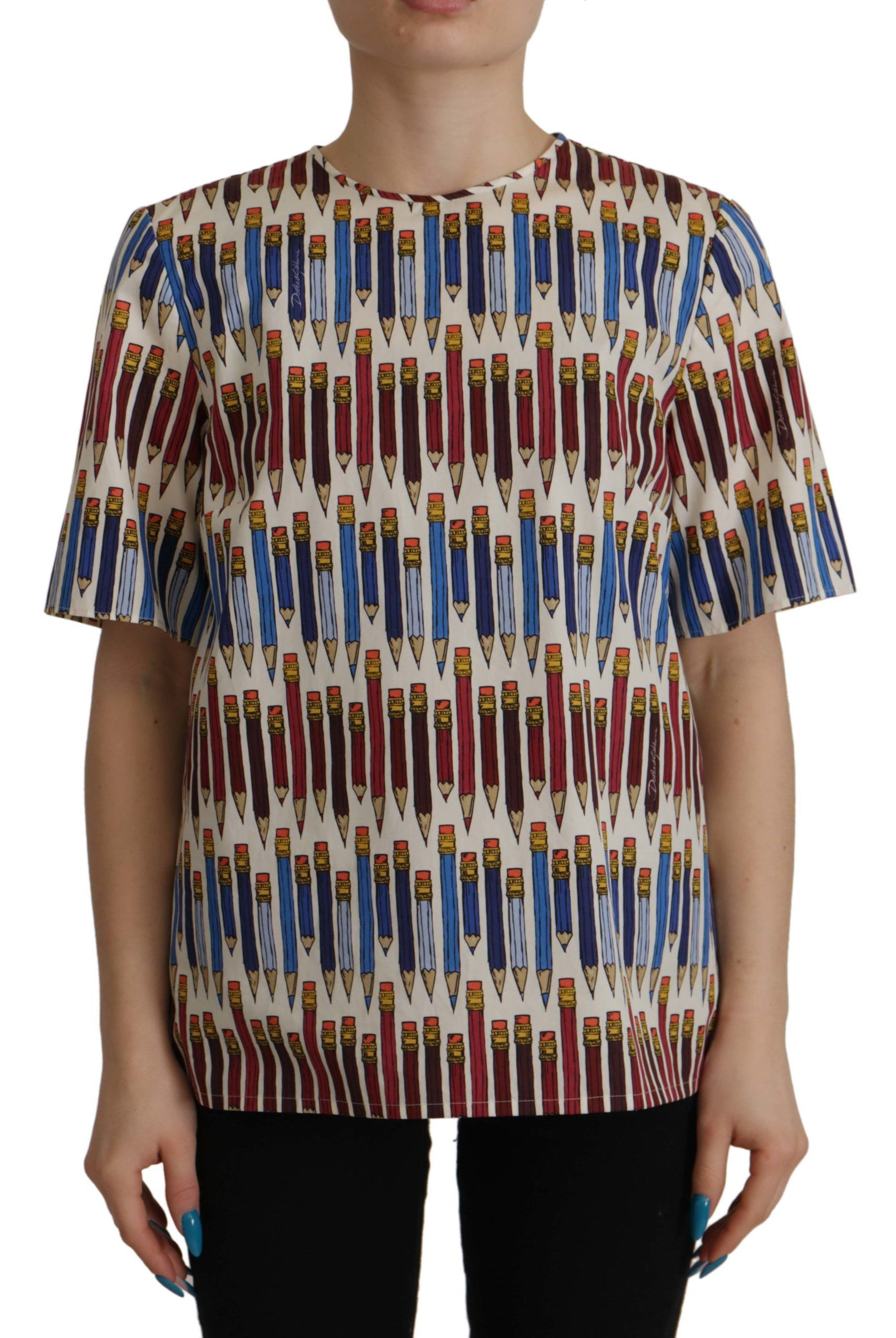 Schicke weiße Kurzarmbluse mit Bleistiftdruck