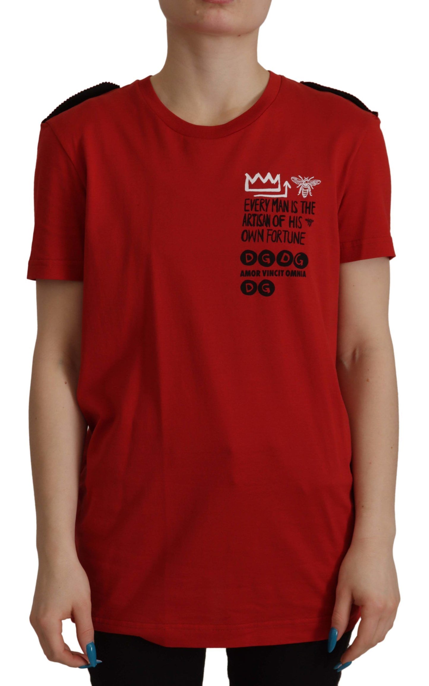 Elegantes rotes Baumwoll-T-Shirt mit Rundhalsausschnitt