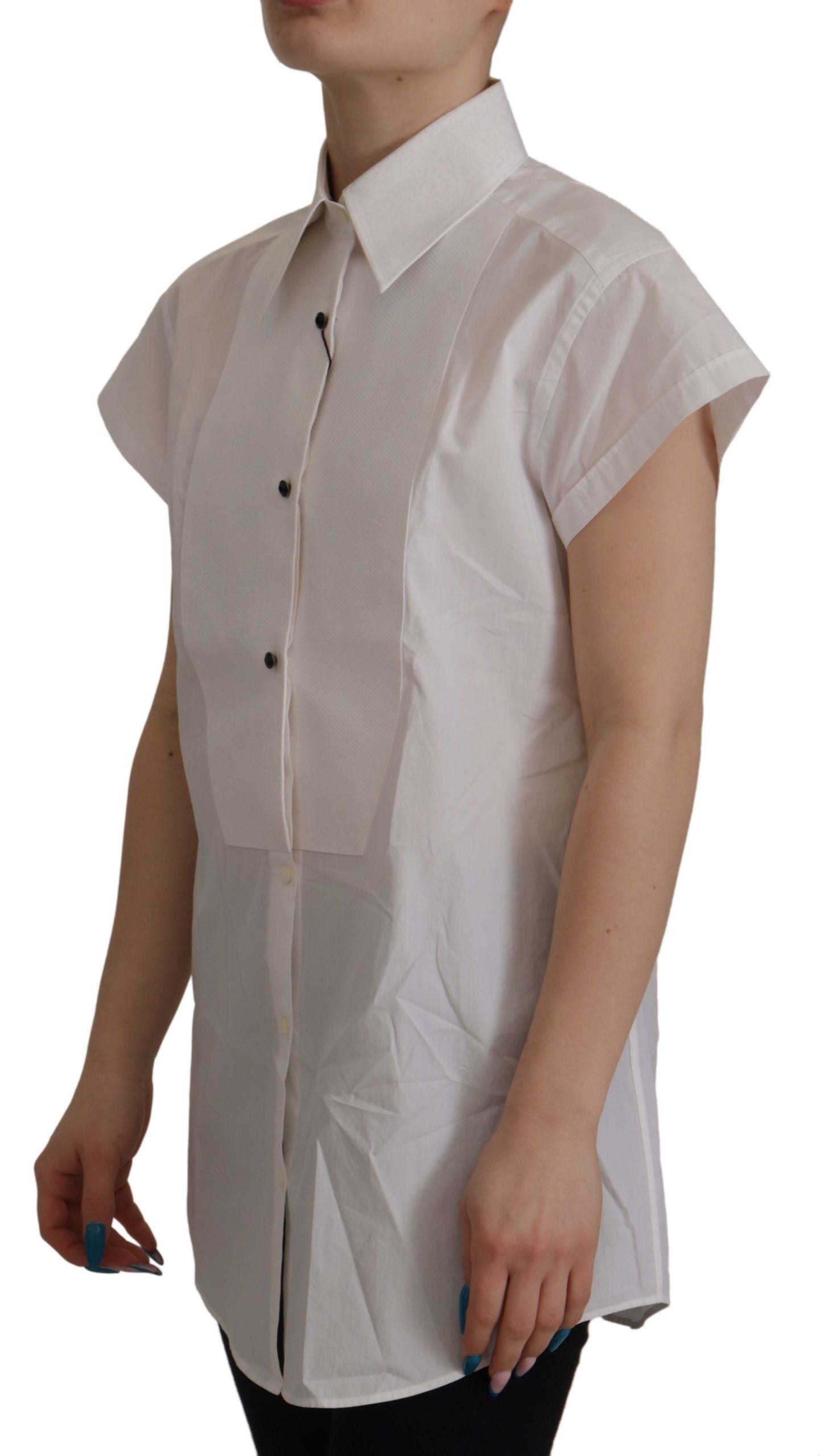 Elegante ärmellose Smokingbluse mit Kristallknöpfen