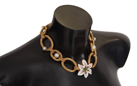 Elegante collana con ciondolo a forma di fiore di giglio in oro