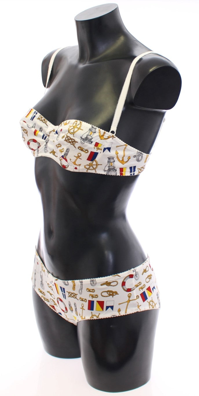 Elegantes weißes Dessous-Set mit Matrosen-Print