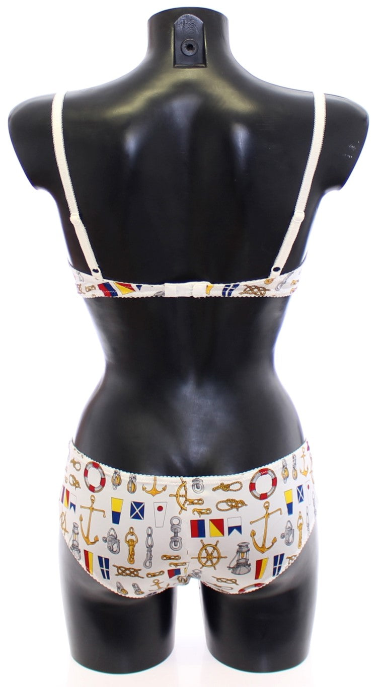 Elegantes weißes Dessous-Set mit Matrosen-Print