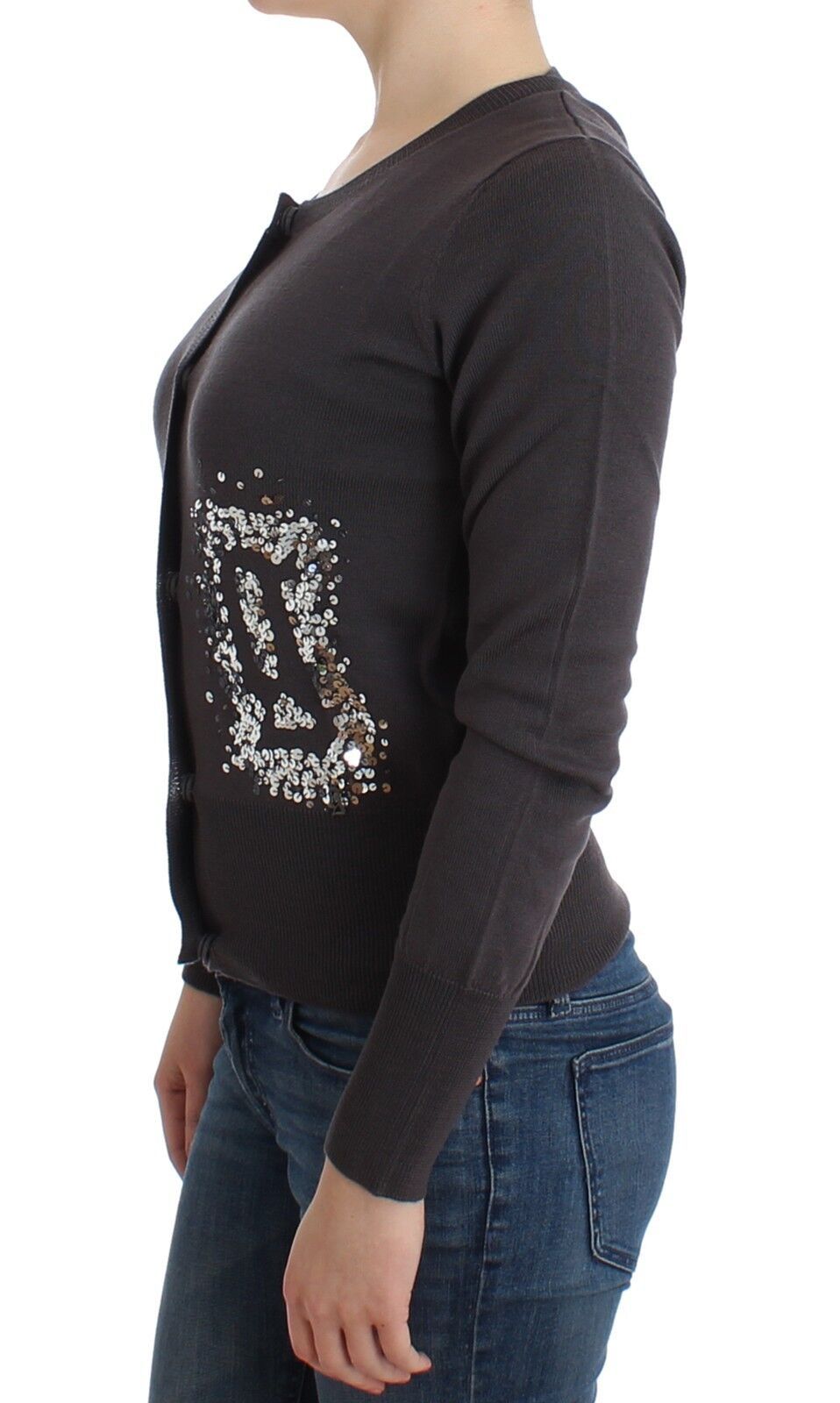 Eleganter lila Wollcardigan mit Pailletten