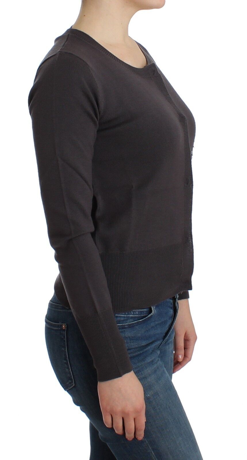 Eleganter lila Wollcardigan mit Pailletten