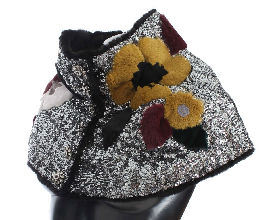 Eleganter Pelzschal mit Blumen-Pailletten