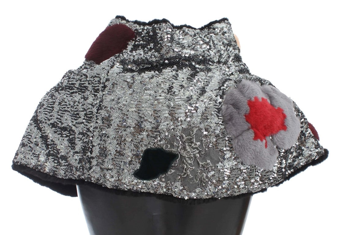 Eleganter Pelzschal mit Blumen-Pailletten