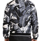 Elegant Banana Leaf Print Silk Bomber Jacket