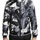 Elegant Banana Leaf Print Silk Bomber Jacket