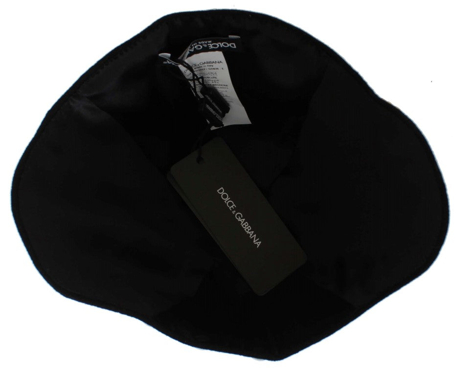 Elegante cappello a cloche in lana floreale nera