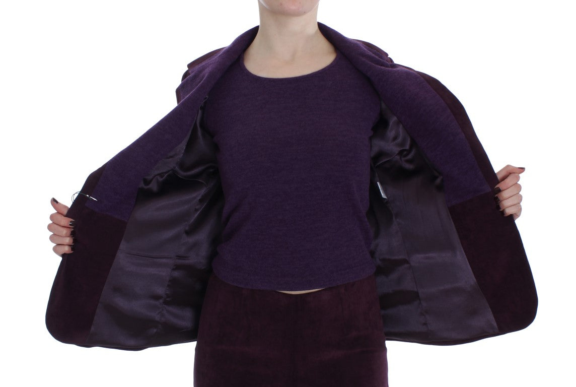 Elegante completo da tre pezzi in misto lana viola