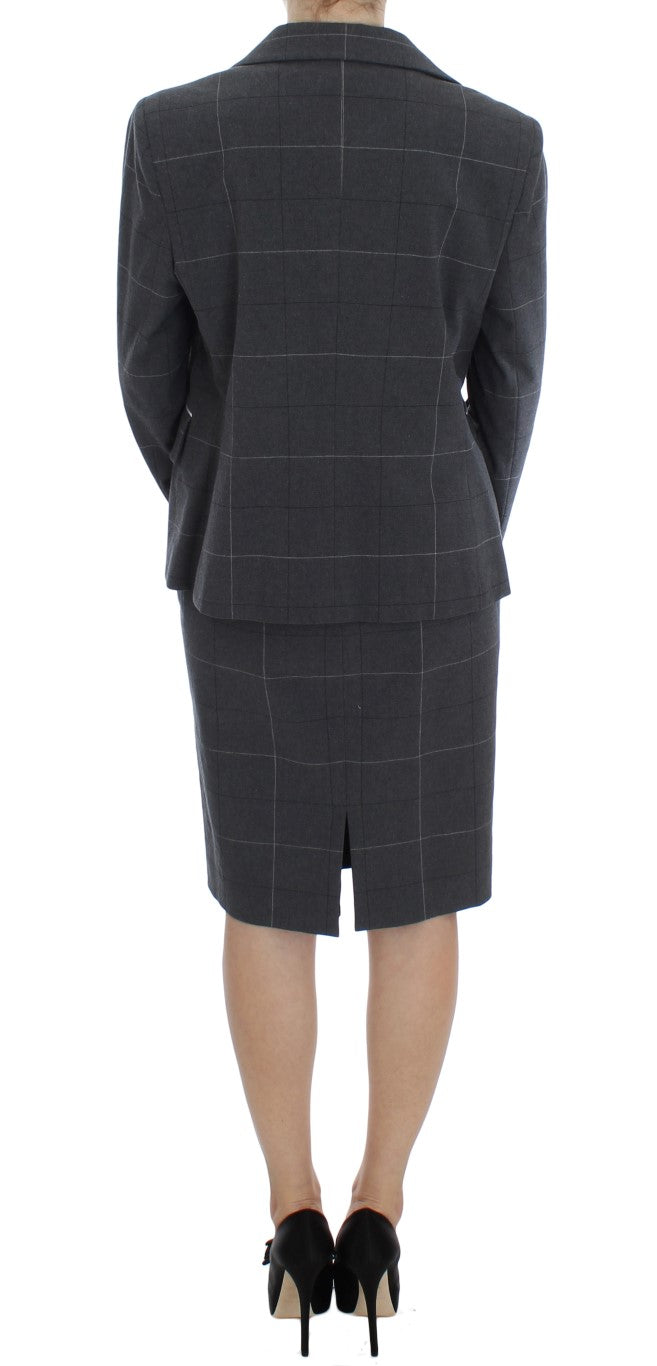 Elegant Gray Checkered Sheath Suit Set