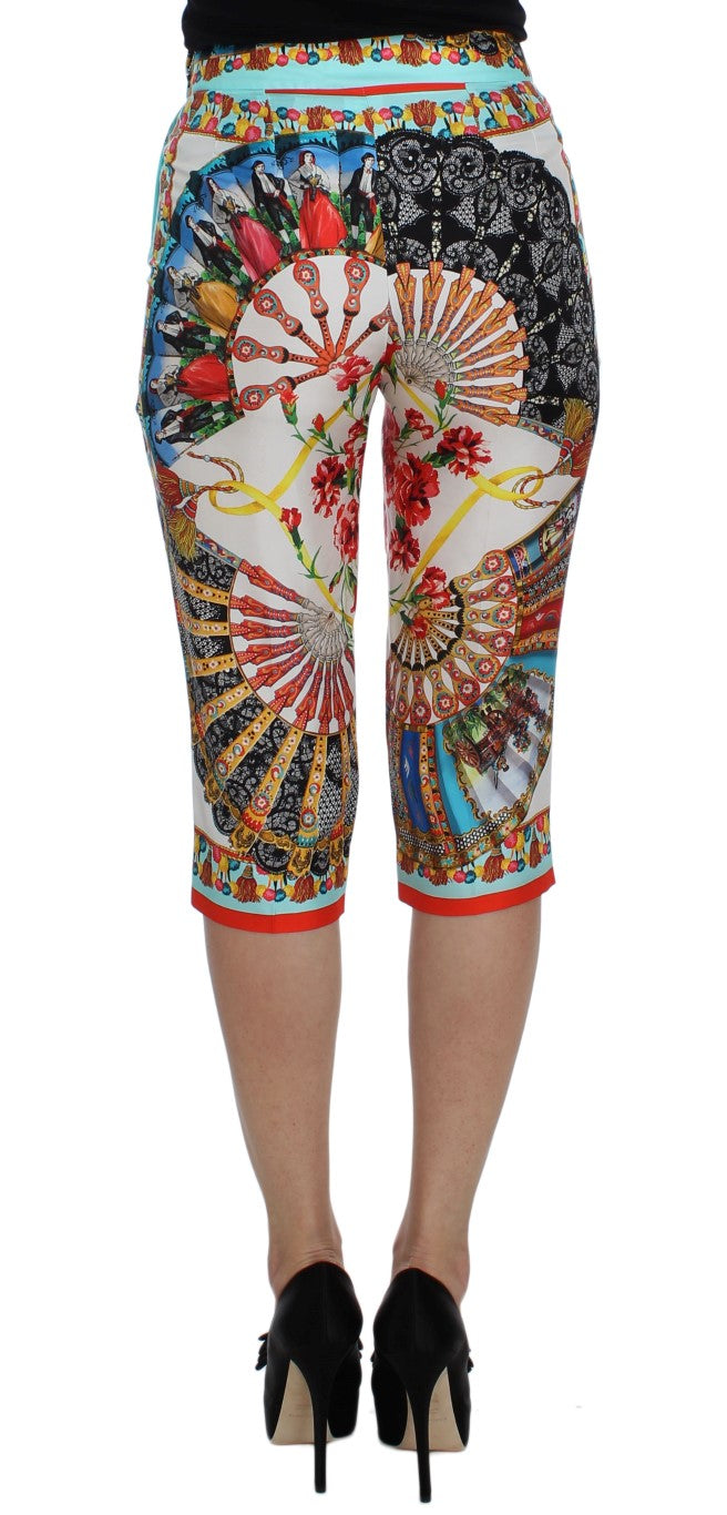 Mehrfarbige Caprihose aus Majolika-Seide