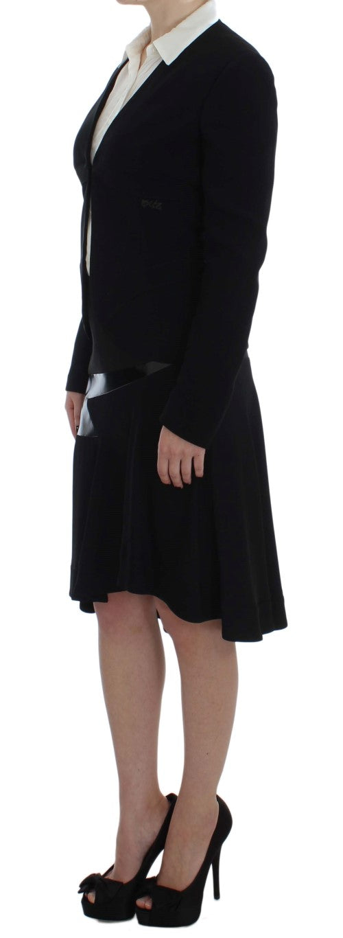Elegante tailleur gonna due pezzi in nero e blu
