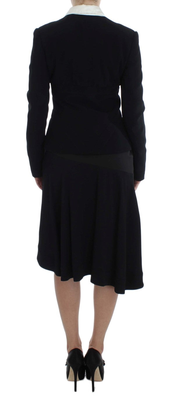 Elegante tailleur gonna due pezzi in nero e blu