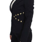 Chic Black Stretch Blazer with Gold Button Detail