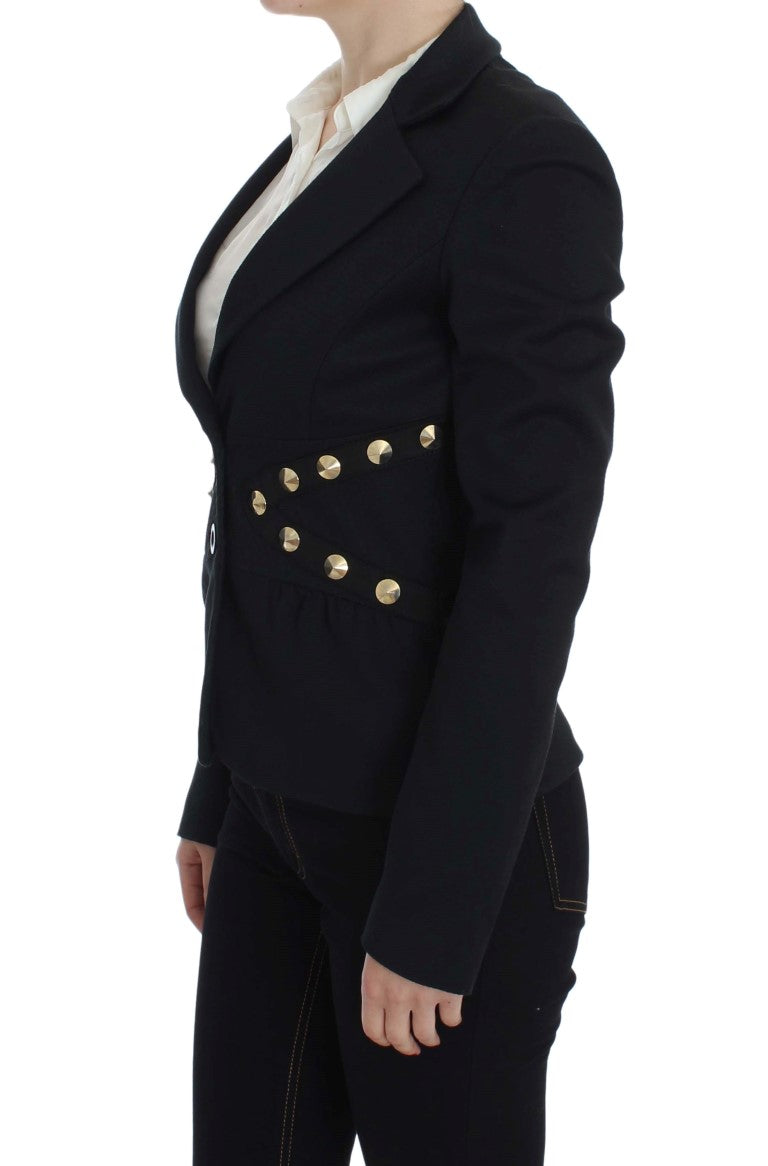 Blazer elasticizzato nero chic con dettaglio bottone dorato