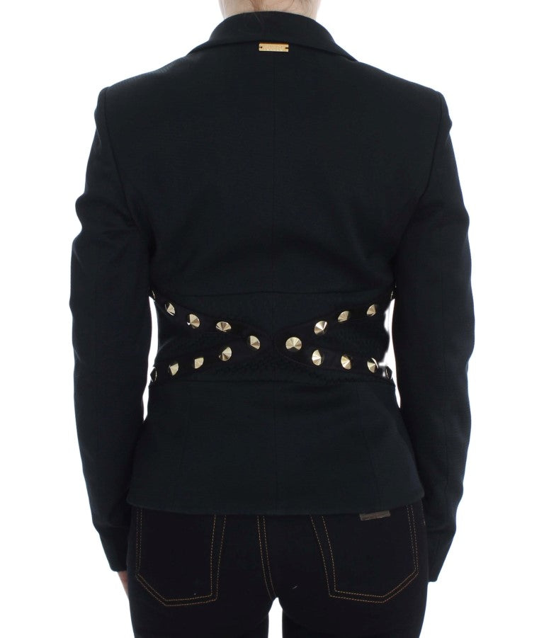 Blazer elasticizzato nero chic con dettaglio bottone dorato