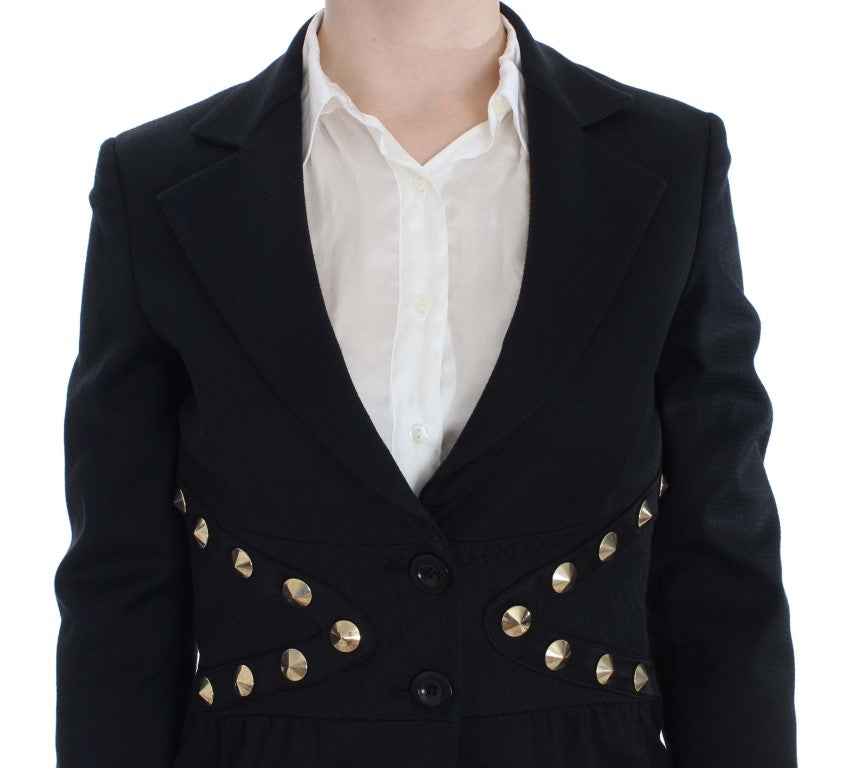 Blazer elasticizzato nero chic con dettaglio bottone dorato
