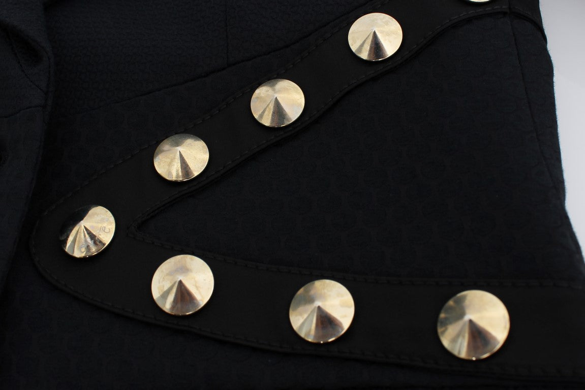 Blazer elasticizzato nero chic con dettaglio bottone dorato