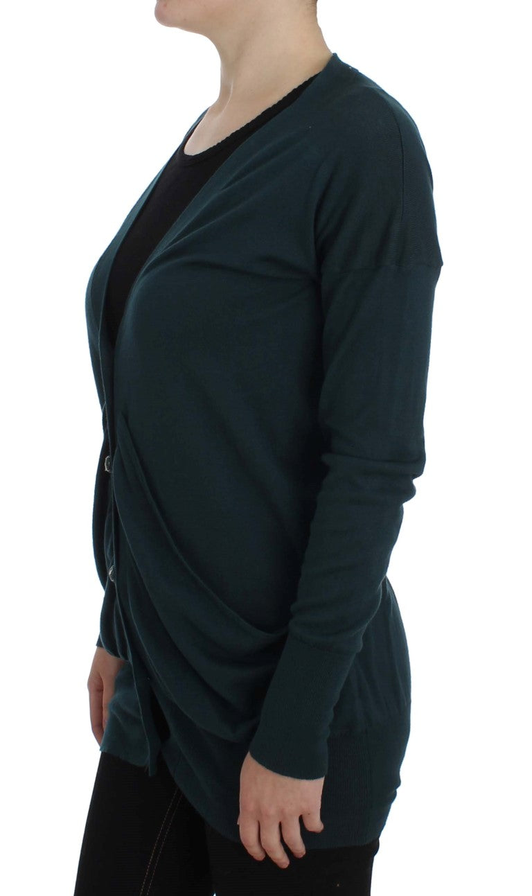 Elegante maglione cardigan in cotone verde