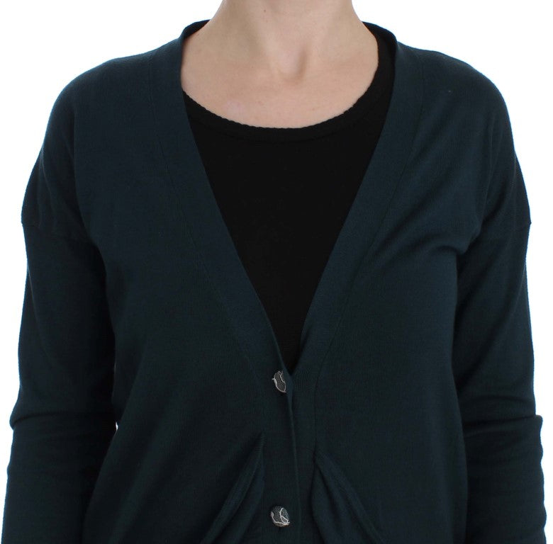 Elegante maglione cardigan in cotone verde