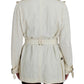 Elegant White Wrap Trench Jacket