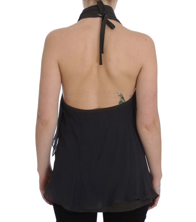 Elegante Neckholder-Bluse in Grau und Blau