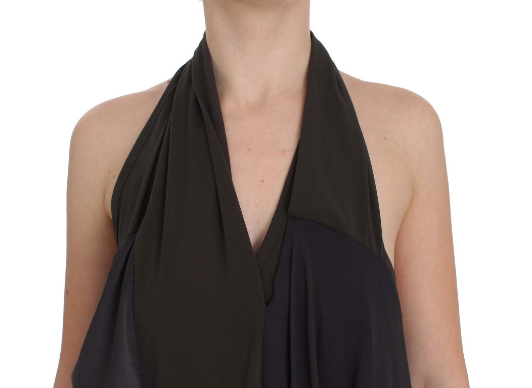 Elegante Neckholder-Bluse in Grau und Blau