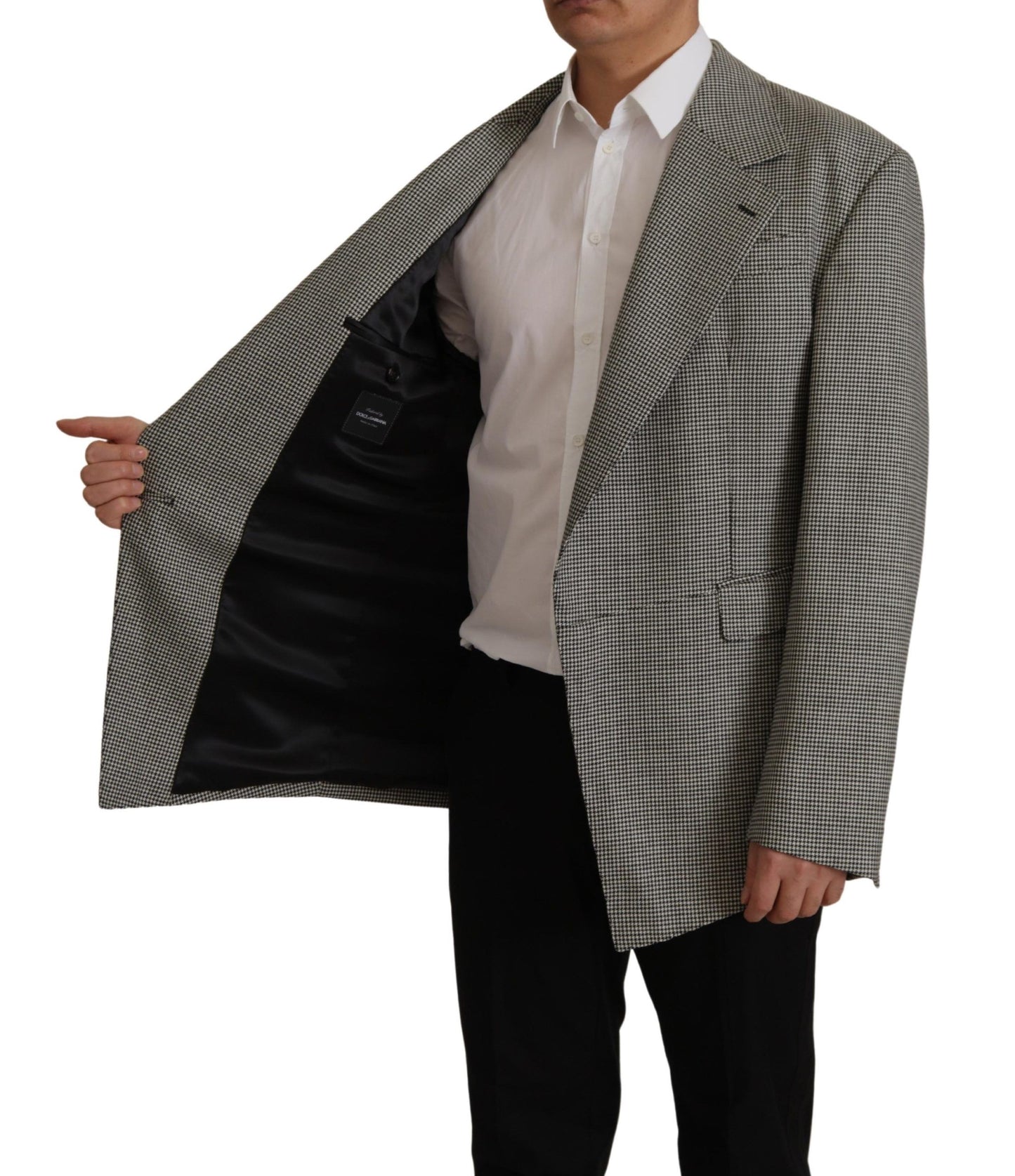 Elegante blazer in lana a quadri grigi