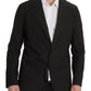 Elegant Black Cotton-Wool Blend Blazer Jacket