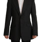 Elegant Slim Black Wool Blazer Jacket