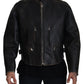 Elegant Black Leather Jacket with Silver Details