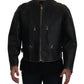 Elegant Black Leather Jacket with Silver Details