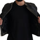 Elegant Black Leather Jacket with Silver Details