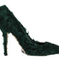 Elegant Green Xiangao Fur Leather Pumps