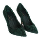 Elegant Green Xiangao Fur Leather Pumps