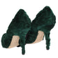 Elegant Green Xiangao Fur Leather Pumps