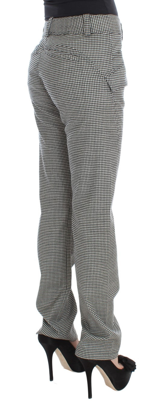 Schicke karierte schwarz-weiße Regular Fit Hose