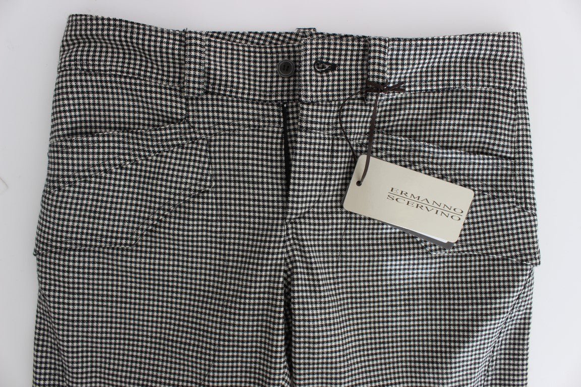Schicke karierte schwarz-weiße Regular Fit Hose