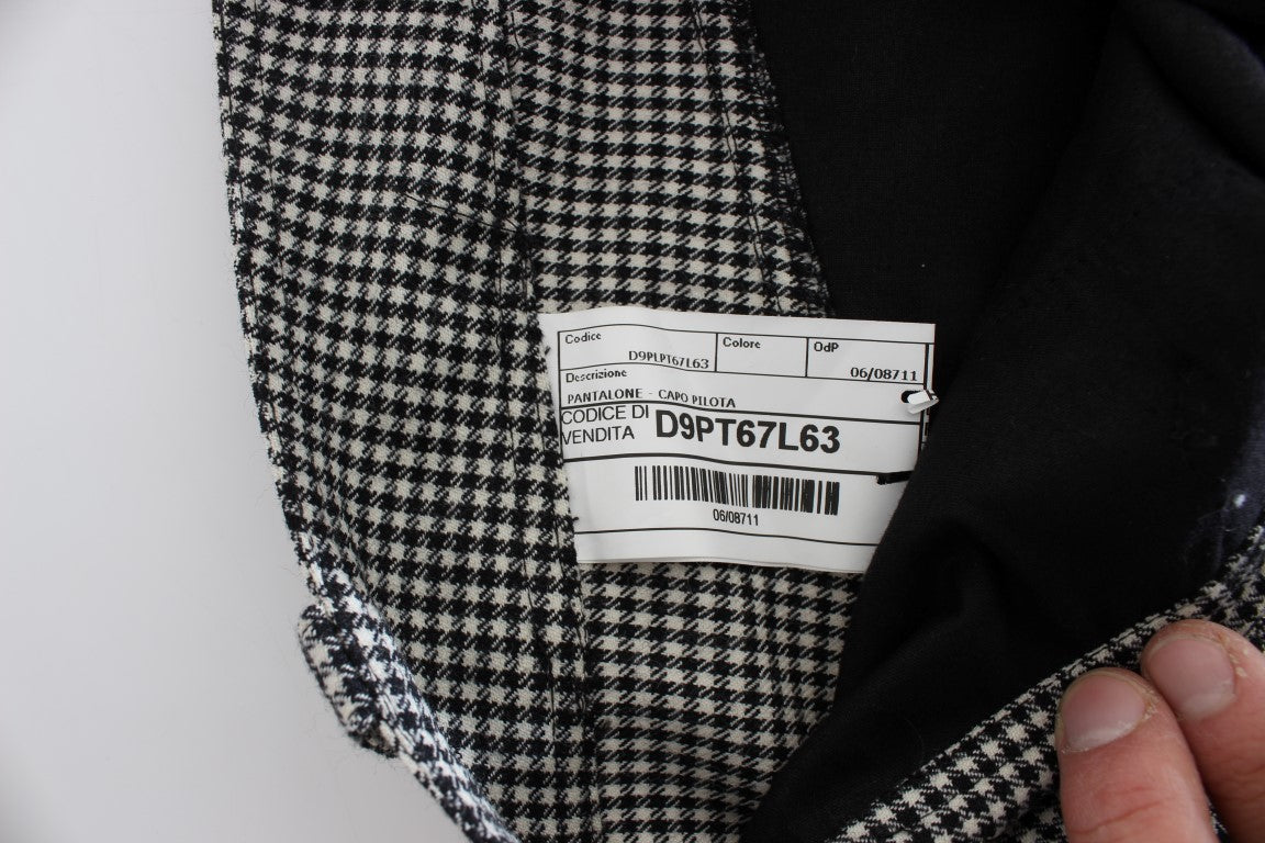 Schicke karierte schwarz-weiße Regular Fit Hose