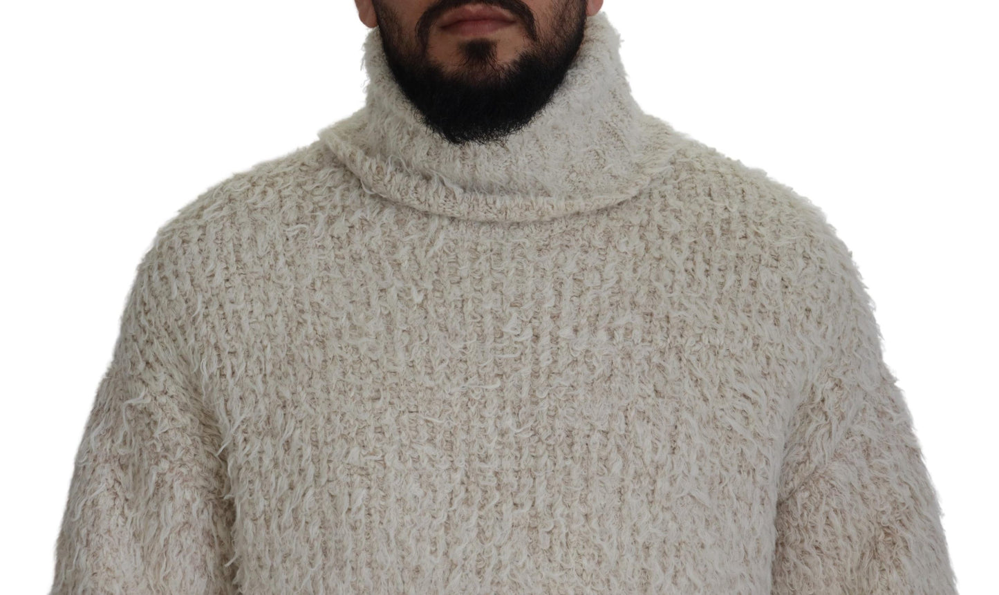 Eleganter cremefarbener Rollkragenpullover aus Wollmischung