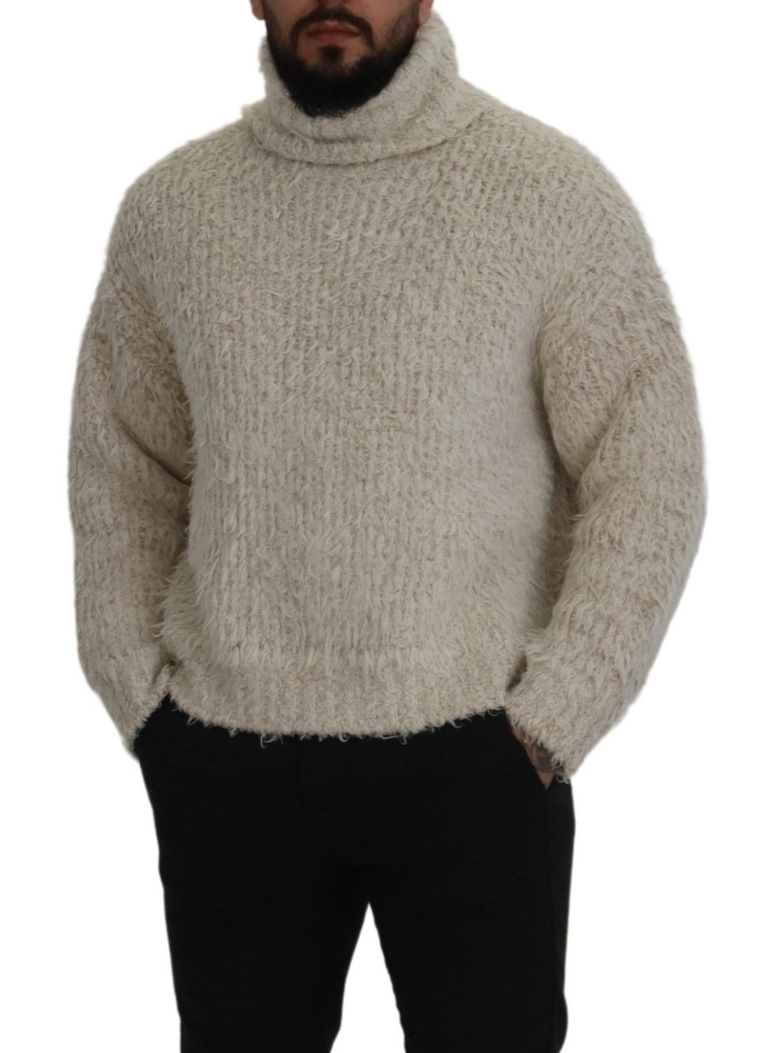 Eleganter cremefarbener Rollkragenpullover aus Wollmischung
